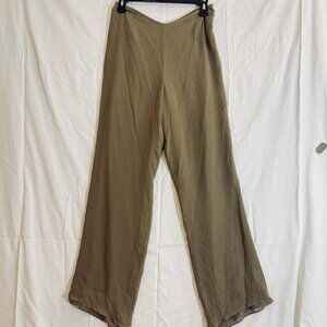 Due per Due Pants Womens SZ 4 Tan 100% Silk Wide Leg Textured Lined Dressy